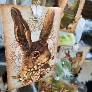 Kathryn Clarke  Easter Card Ornaments/tag with White Ribbons and Luxury